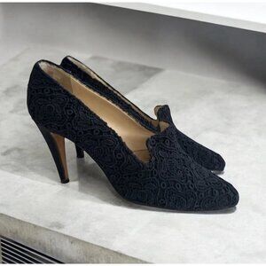 FIGUEROA Vintage Black Lace Loafer Heels Size 5